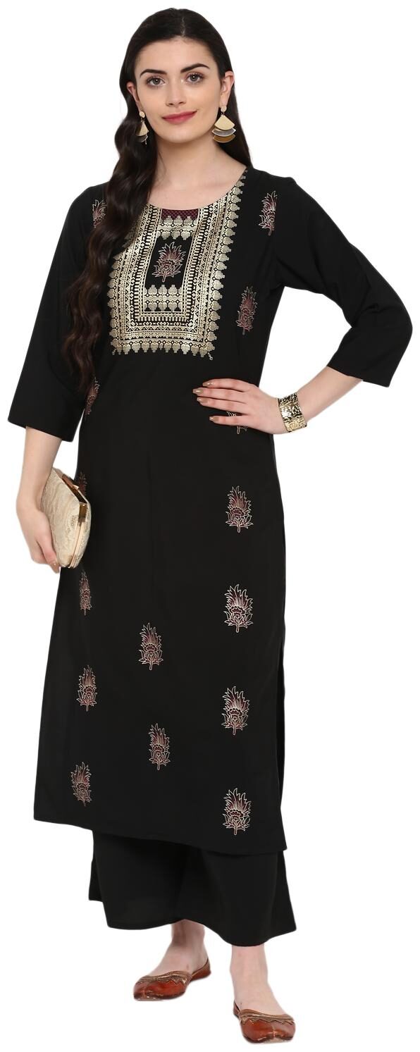 

ZIYAA Women Black Floral Straight Kurta