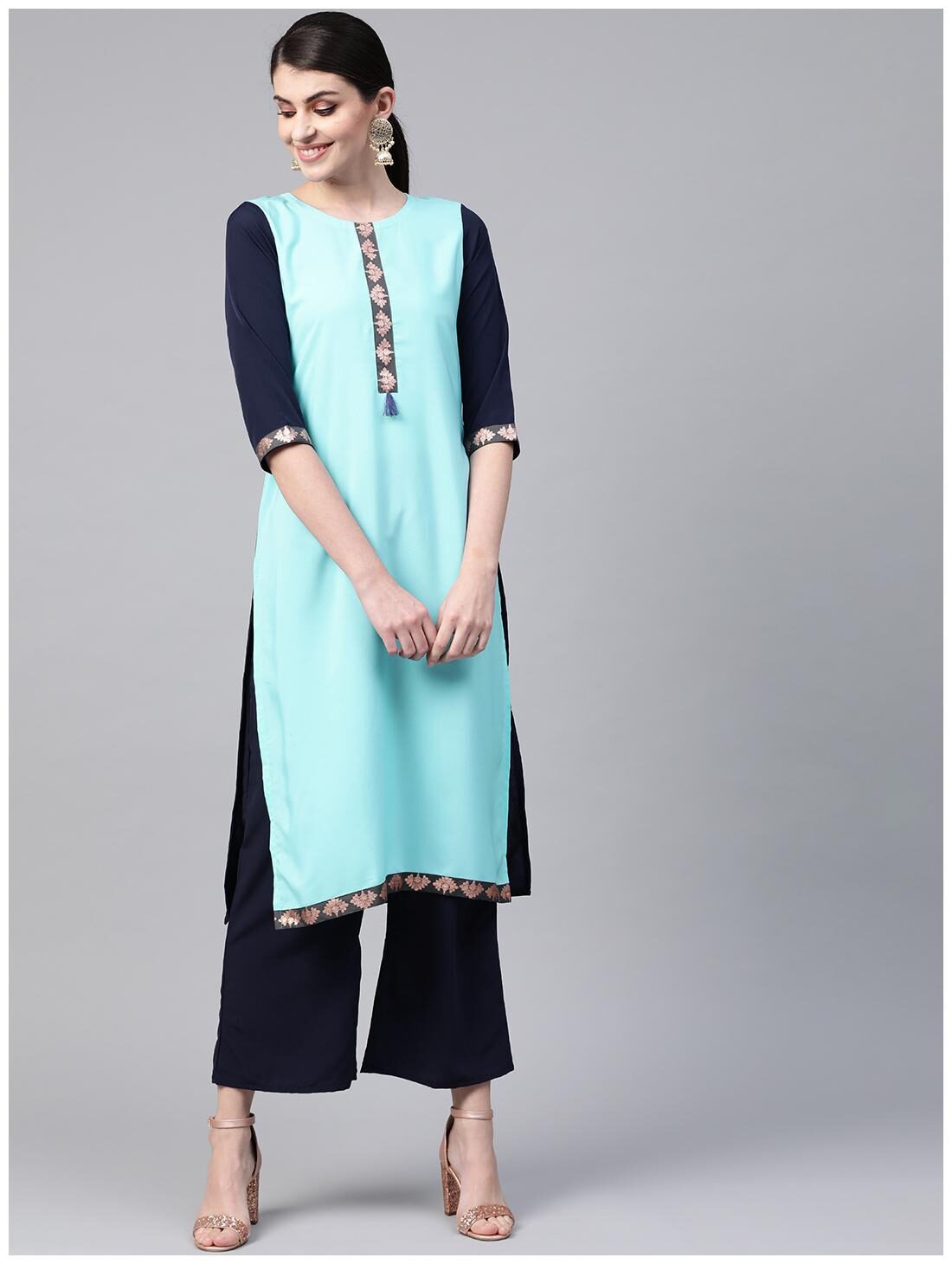 

ZIYAA Women Blue Solid Straight Kurta With Palazzo