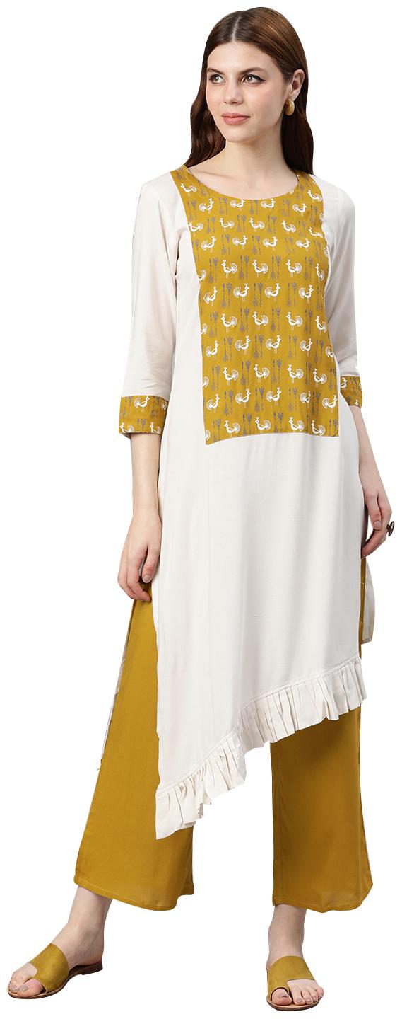 

ZIYAA Women Off White Printed Asymmetric Kurta With Palazzo
