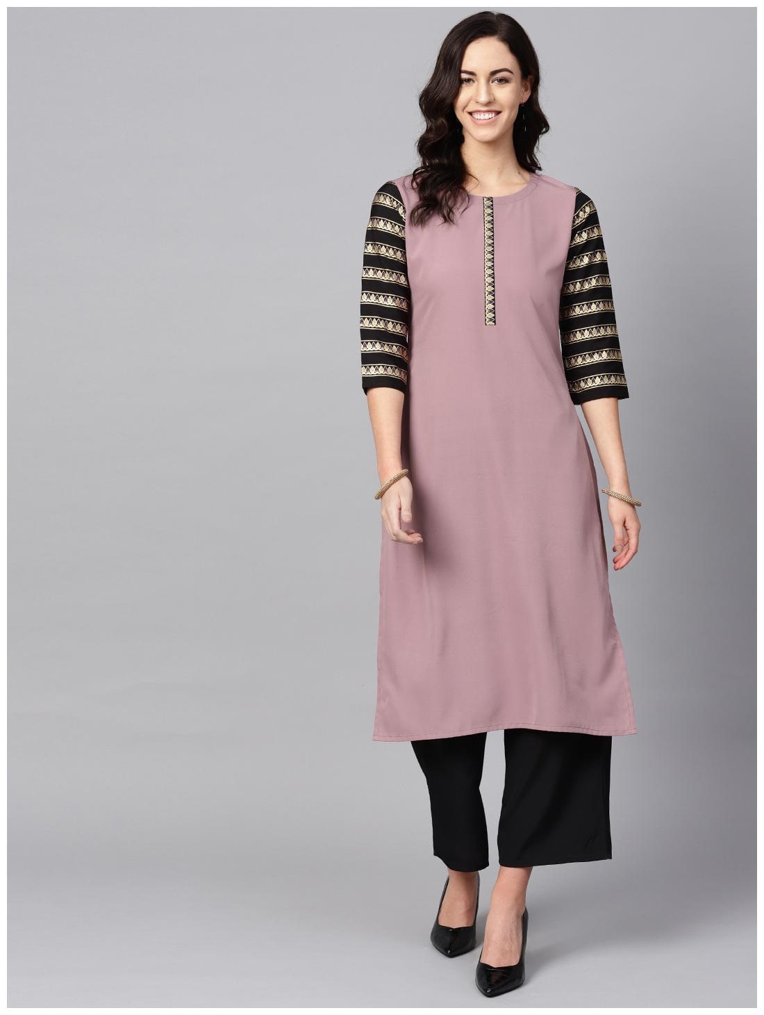 

ZIYAA Women Crepe Solid Purple Kurta With Palazzo