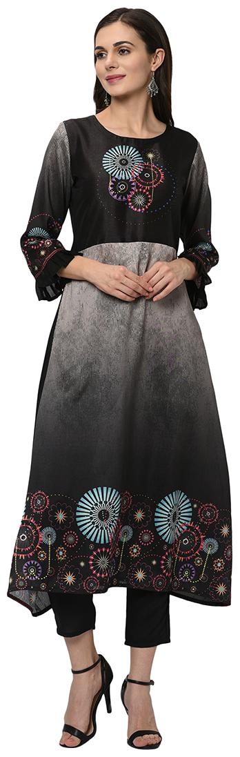 

ZIYAA Women Polyester A-Line Kurta With Pants Black color