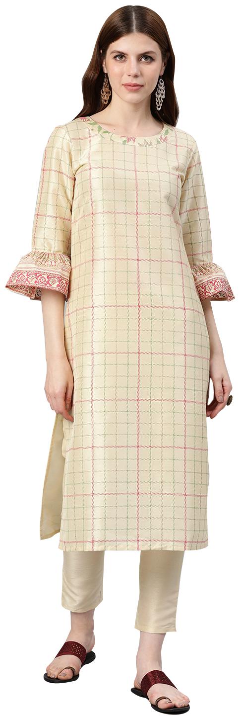 

ZIYAA Women White Checkered Straight Kurta
