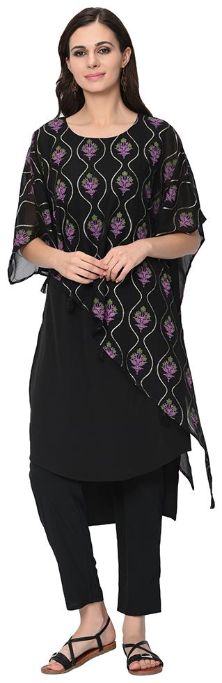

Ziyaa Women Crepe Floral Kurta With Pants (Black)