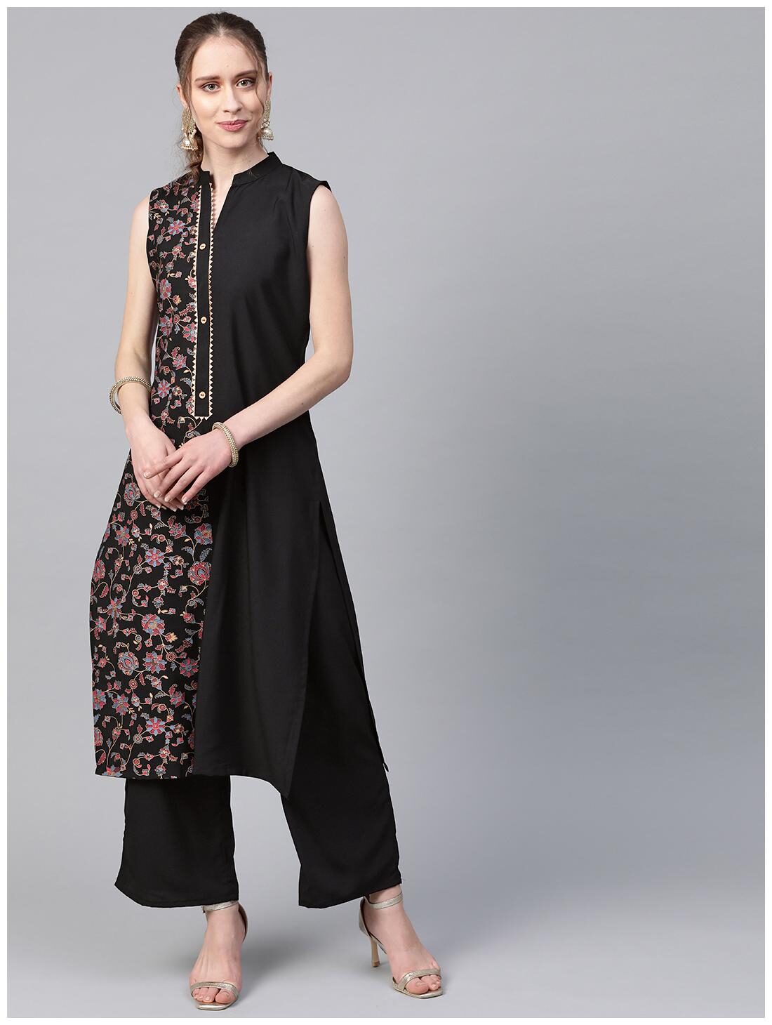 

ZIYAA Women Black Floral Straight Kurta With Palazzo