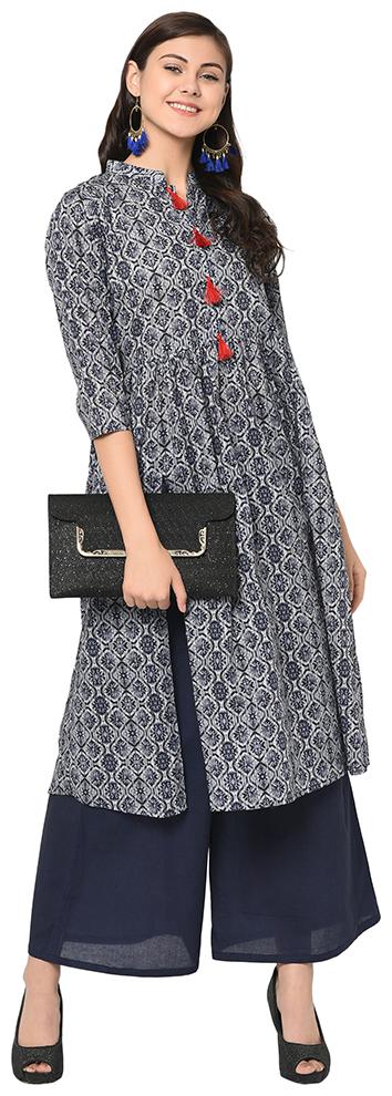

Ziyaa Women Blue Color Anarkali Digital Print Kurta Palazzo Set