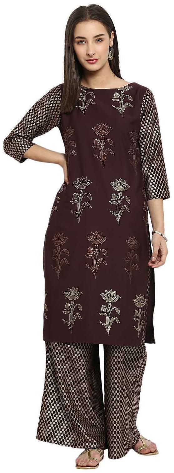 

ZIYAA Women Brown Floral Straight Kurta