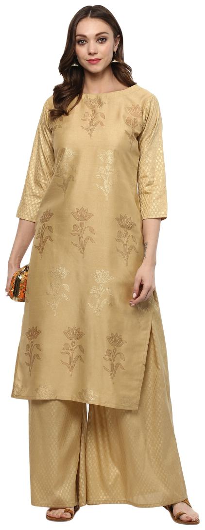 

ZIYAA Women Beige Floral Straight Kurta