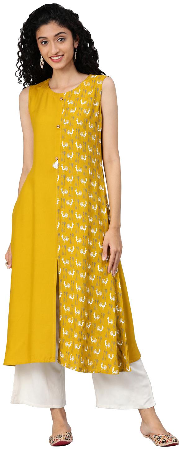 

ZIYAA Women Yellow Printed Flared Kurta With Palazzo