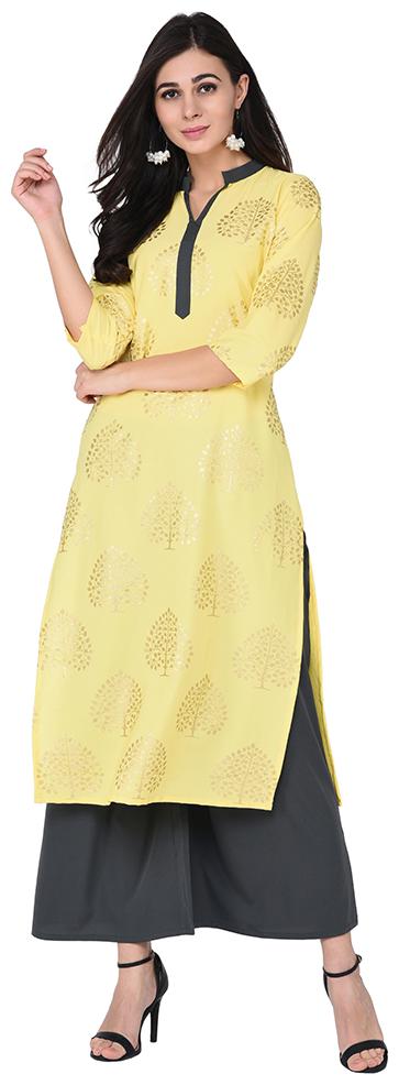 

ZIYAA Women Yellow Floral Straight Kurta