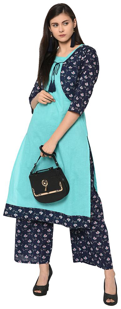

ZIYAA Women Blue Printed Straight Kurta