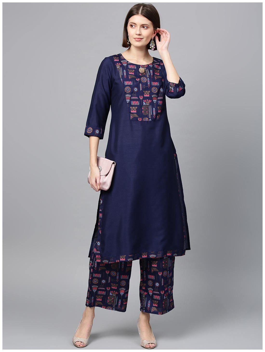 

ZIYAA Women Navy Blue Ethnic Motifs Straight Kurta