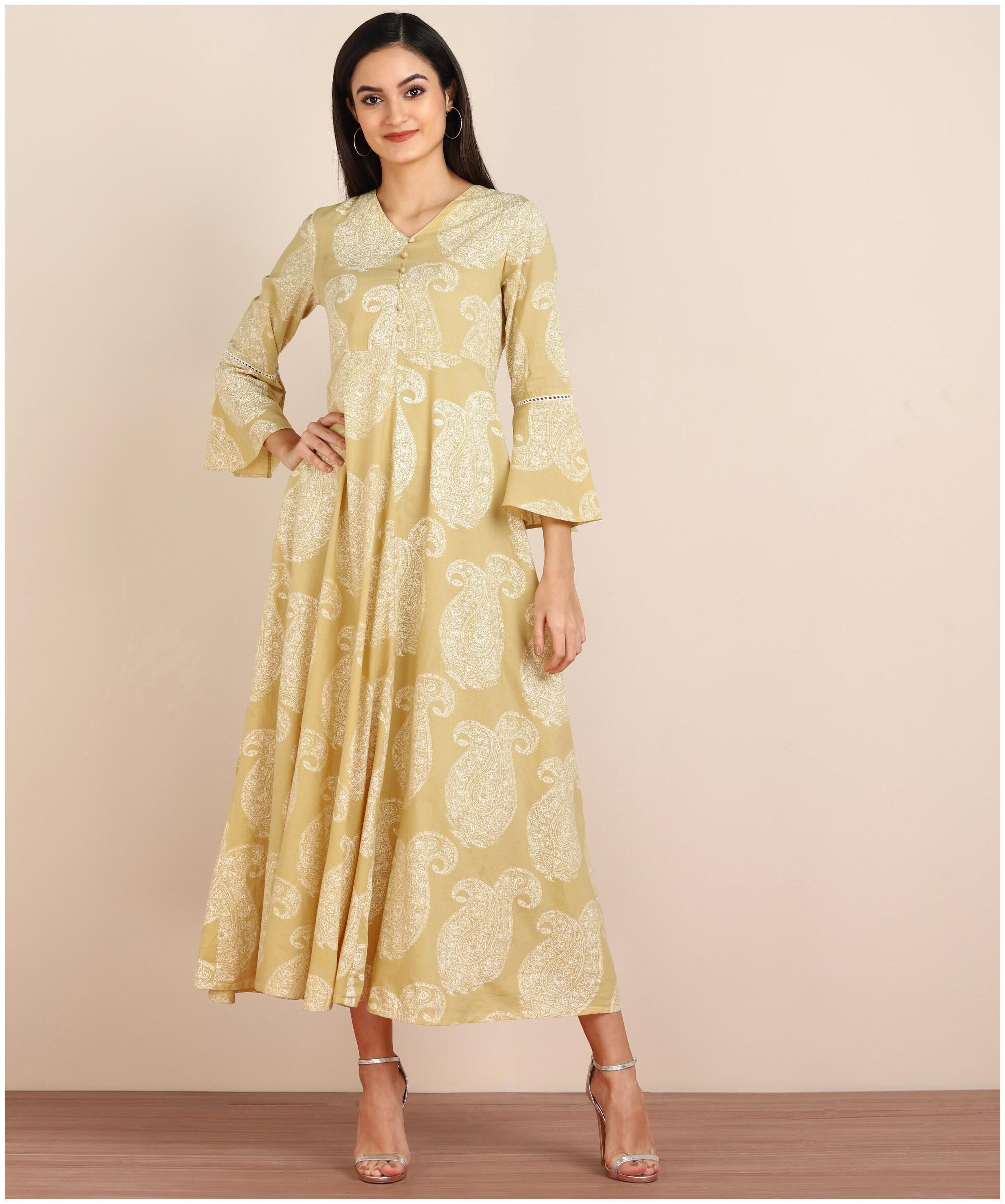 

ZNX Clothing Women Yellow White Floral Fit and Flare Kurta