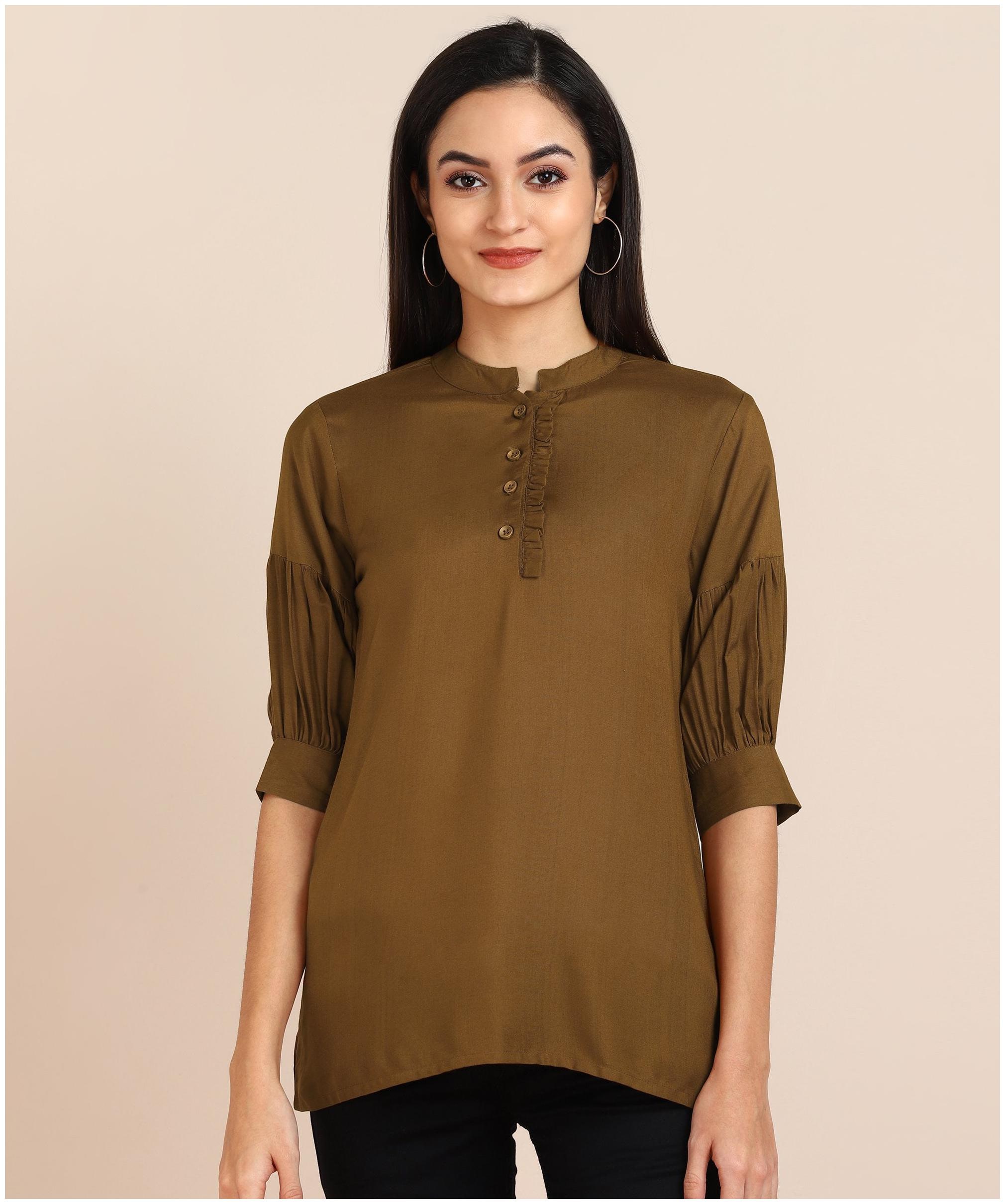 

ZNX Clothing Women Solid Fusion top - Brown