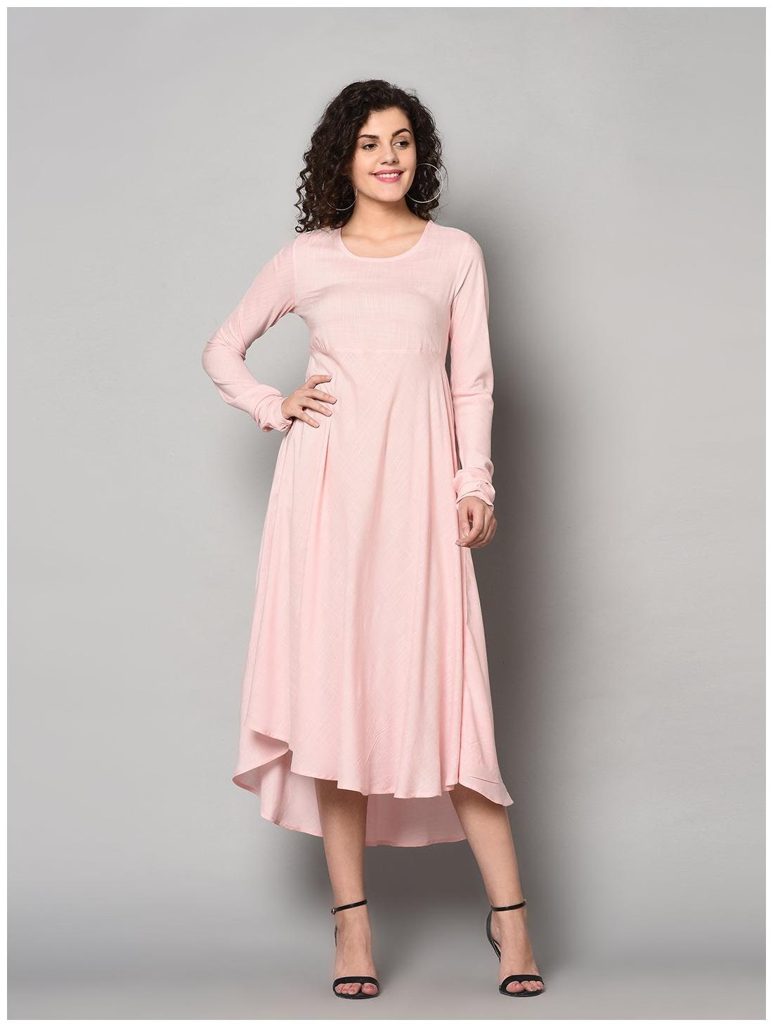 

ZNX Clothing Women Rayon Solid Pink Kurta Dress