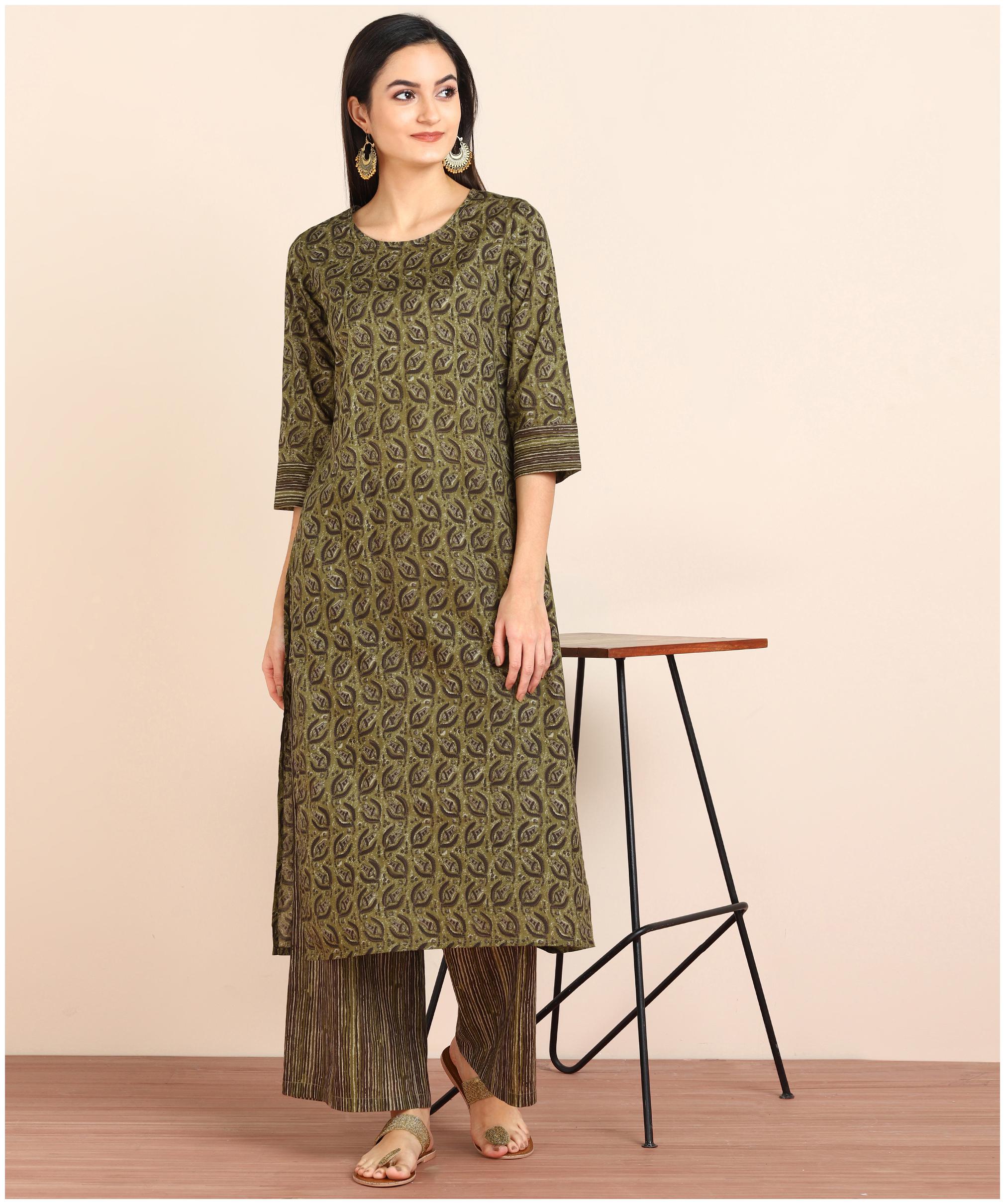 

ZNX Clothing Women Green Floral Regular Kurta With Palazzo