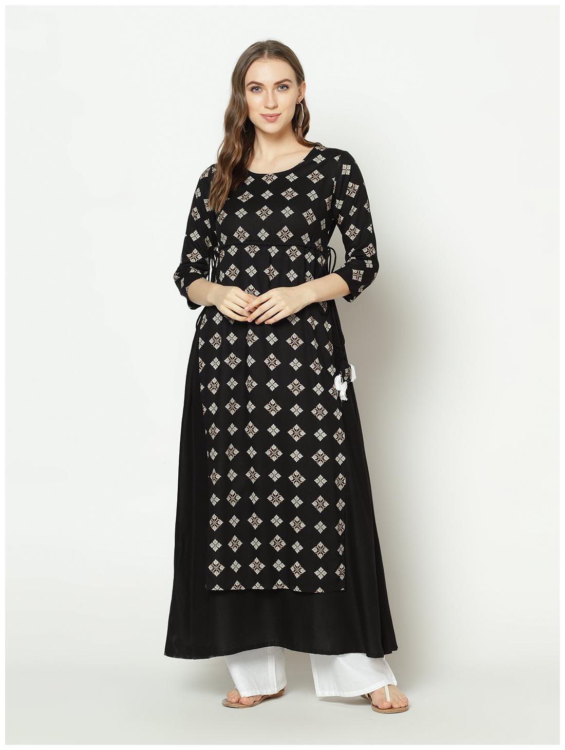 

ZNX Clothing Women Black Geometric Straight Kurta