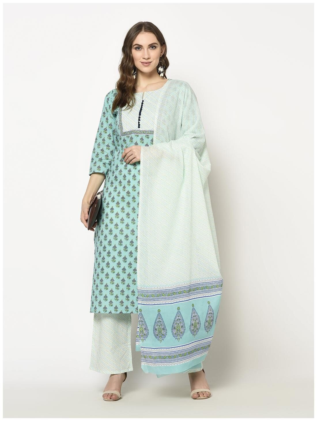 

ZNX Clothing Women Green Floral Regular Kurta With Palazzo And Dupatta