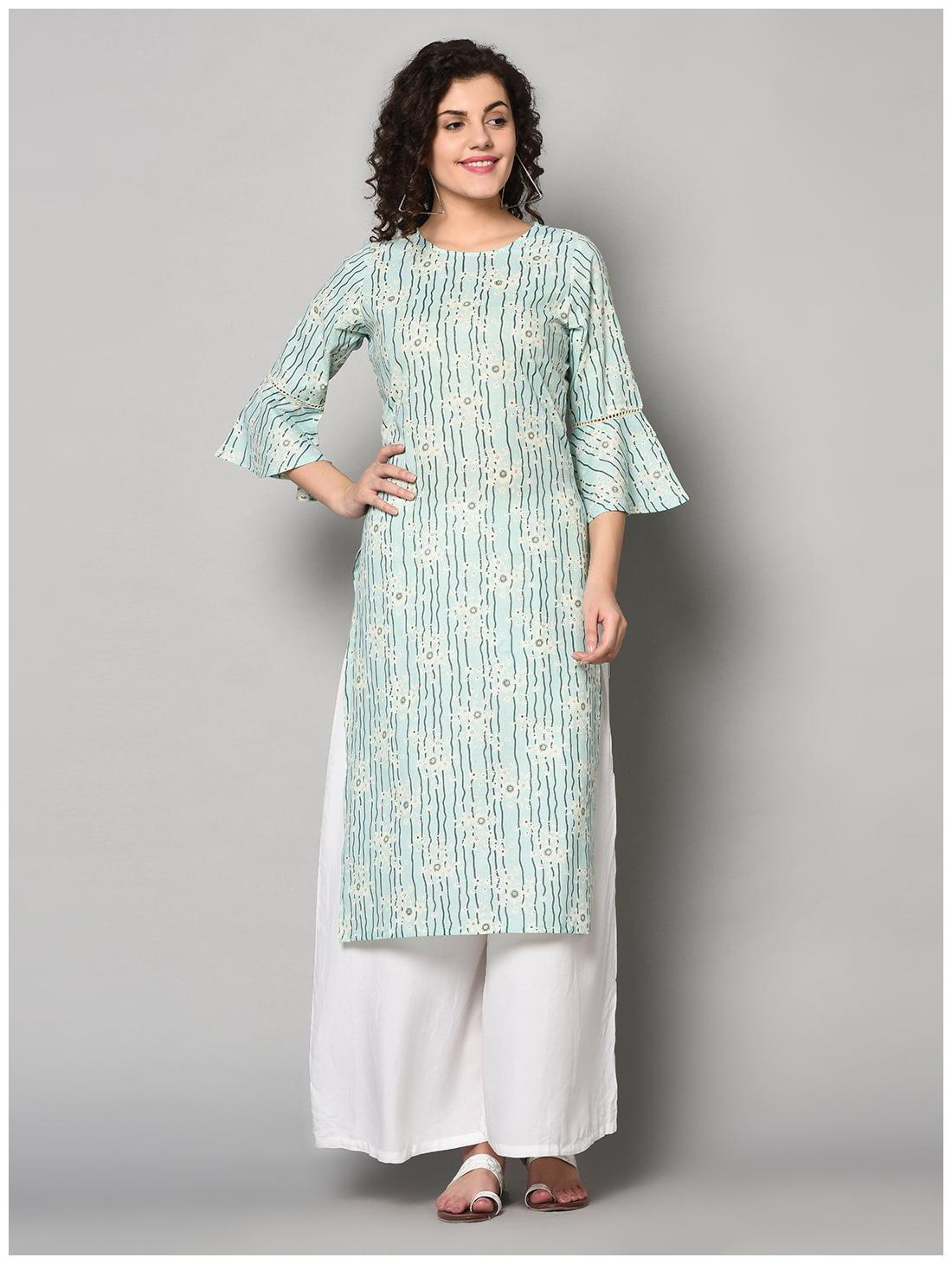 

ZNX Clothing Women Blue Floral Straight Kurti