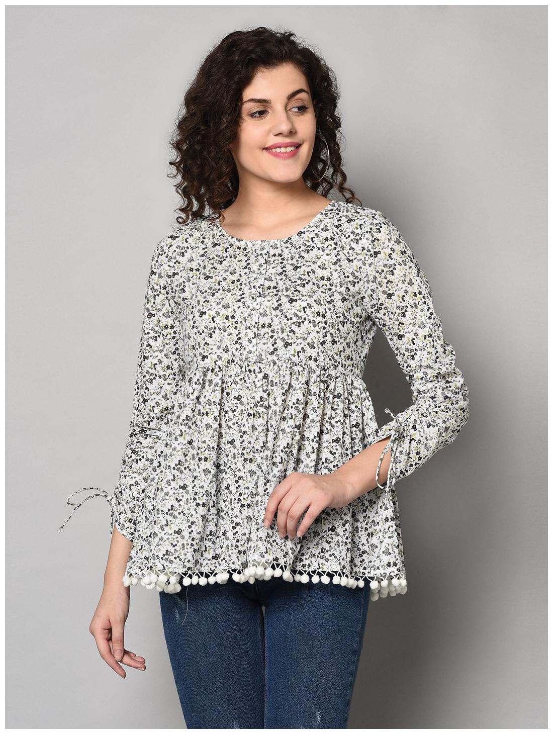 

ZNX Clothing Women Floral Fusion tunic - White Black