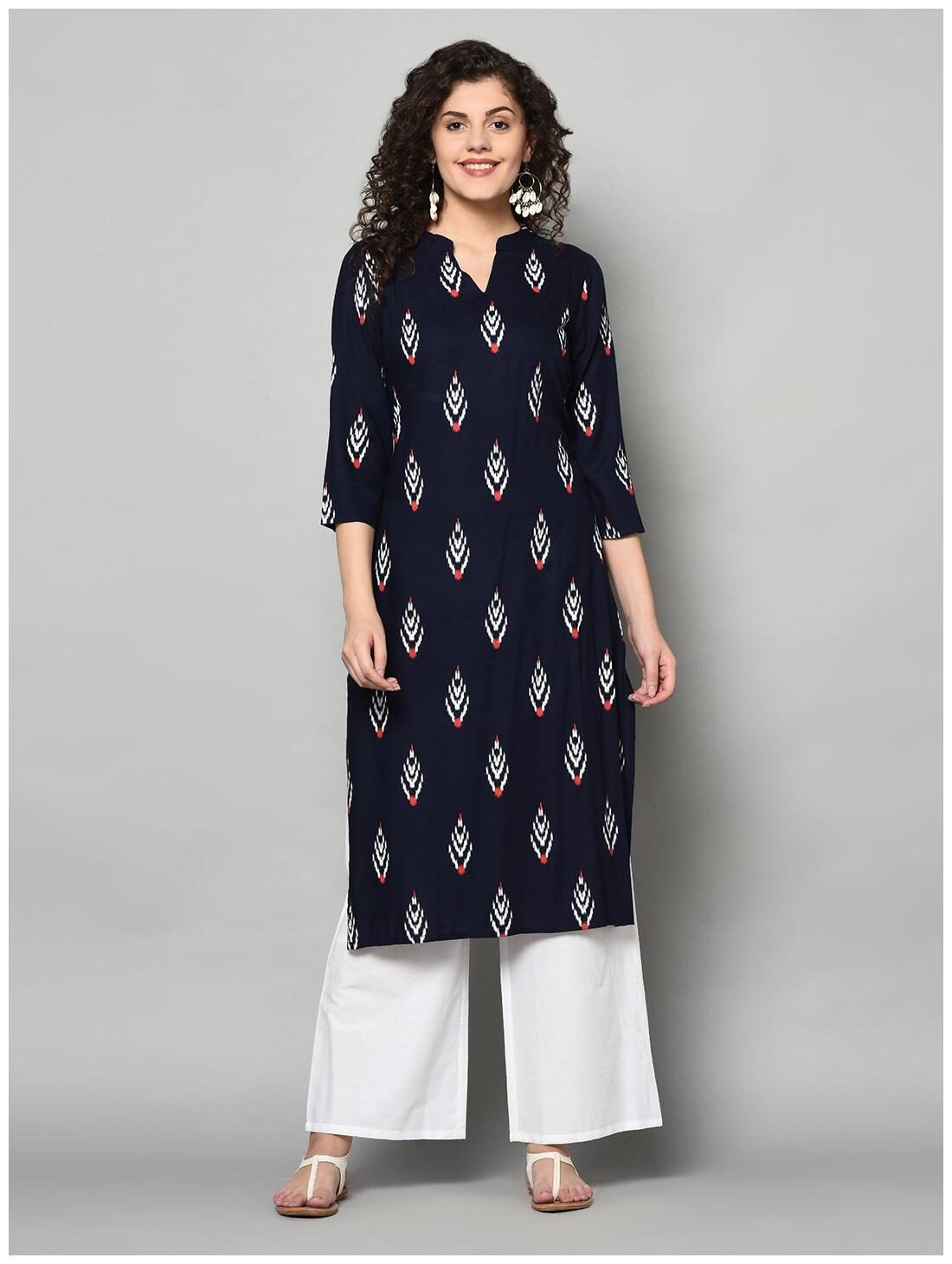 

ZNX Clothing Viscose Rayon Printed Navy Blue White Color Kurta Palazzo for Women