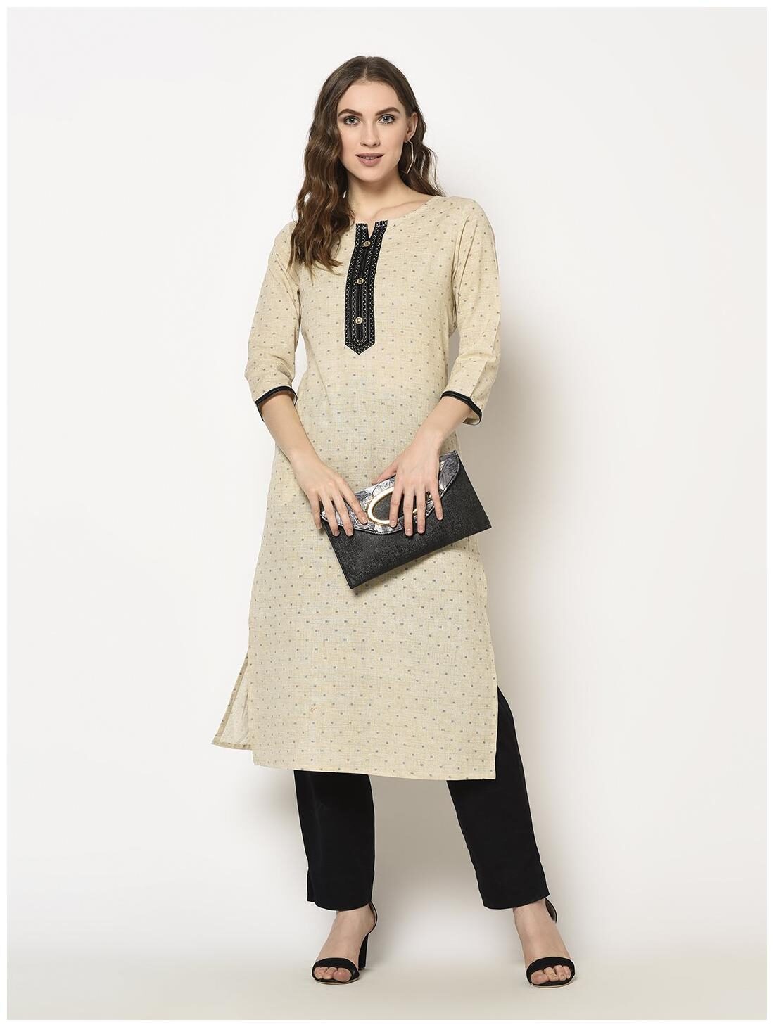 

ZNX Clothing Women Beige Printed Straight Kurta With Pants