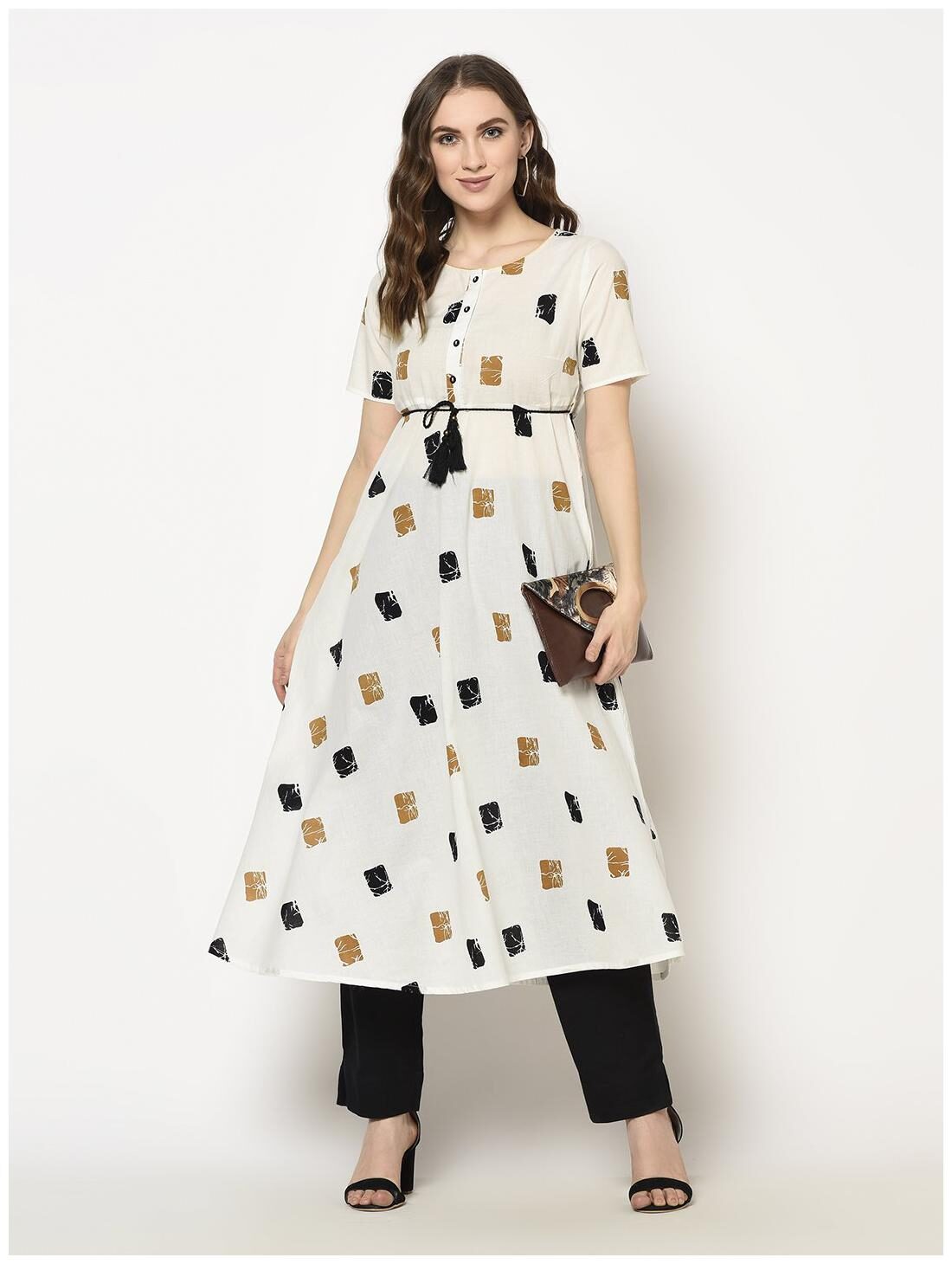 

ZNX Clothing Women White Geometric Fit and Flare Kurta
