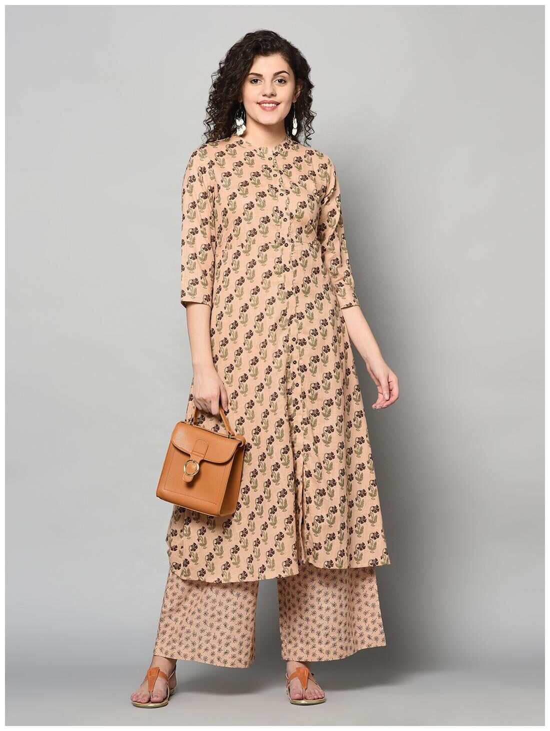 

ZNX Clothing Cotton Floral Brown Color Kurta Palazzo for Women