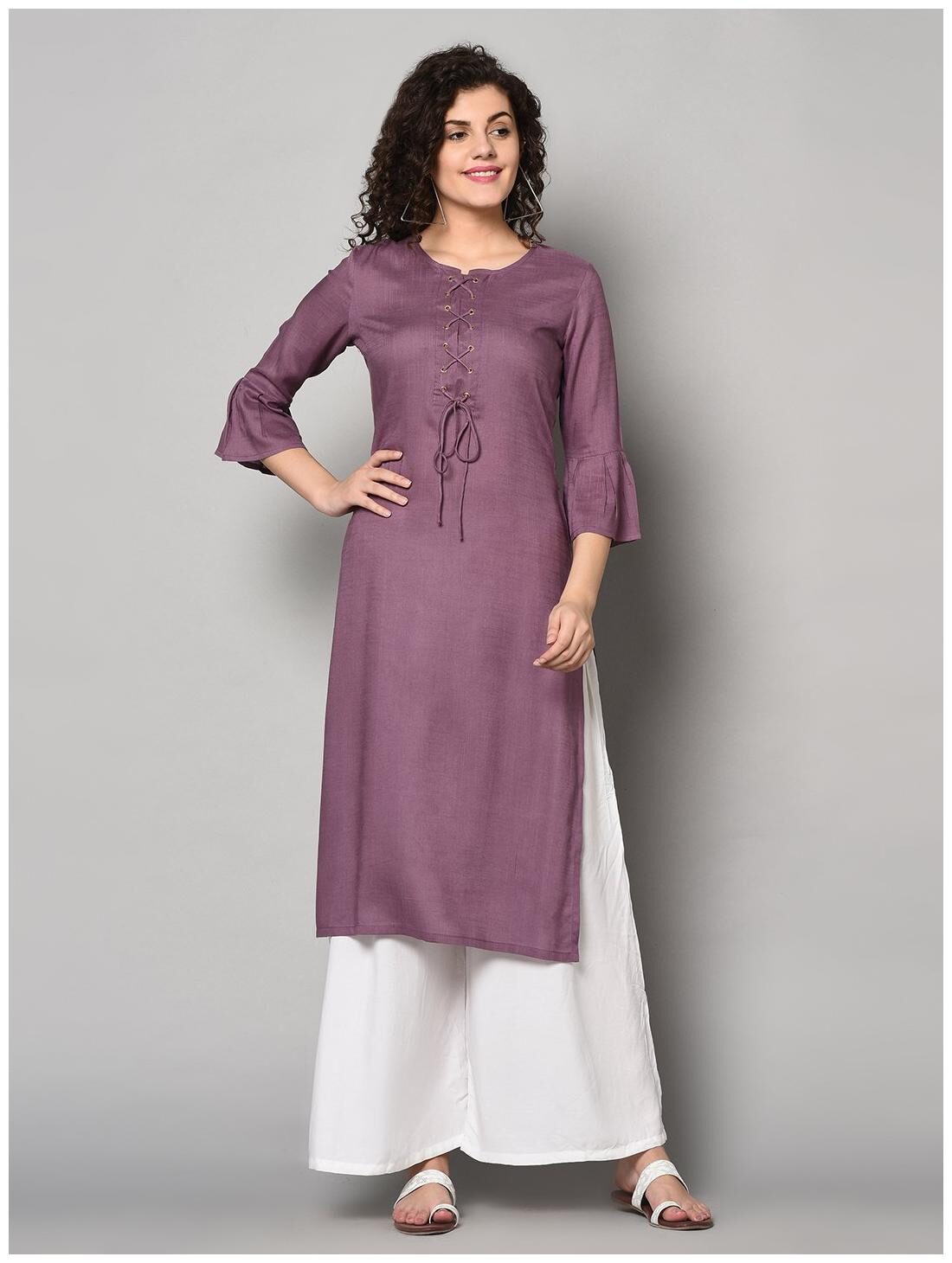 

ZNX Clothing Women Purple Solid Straight Kurti