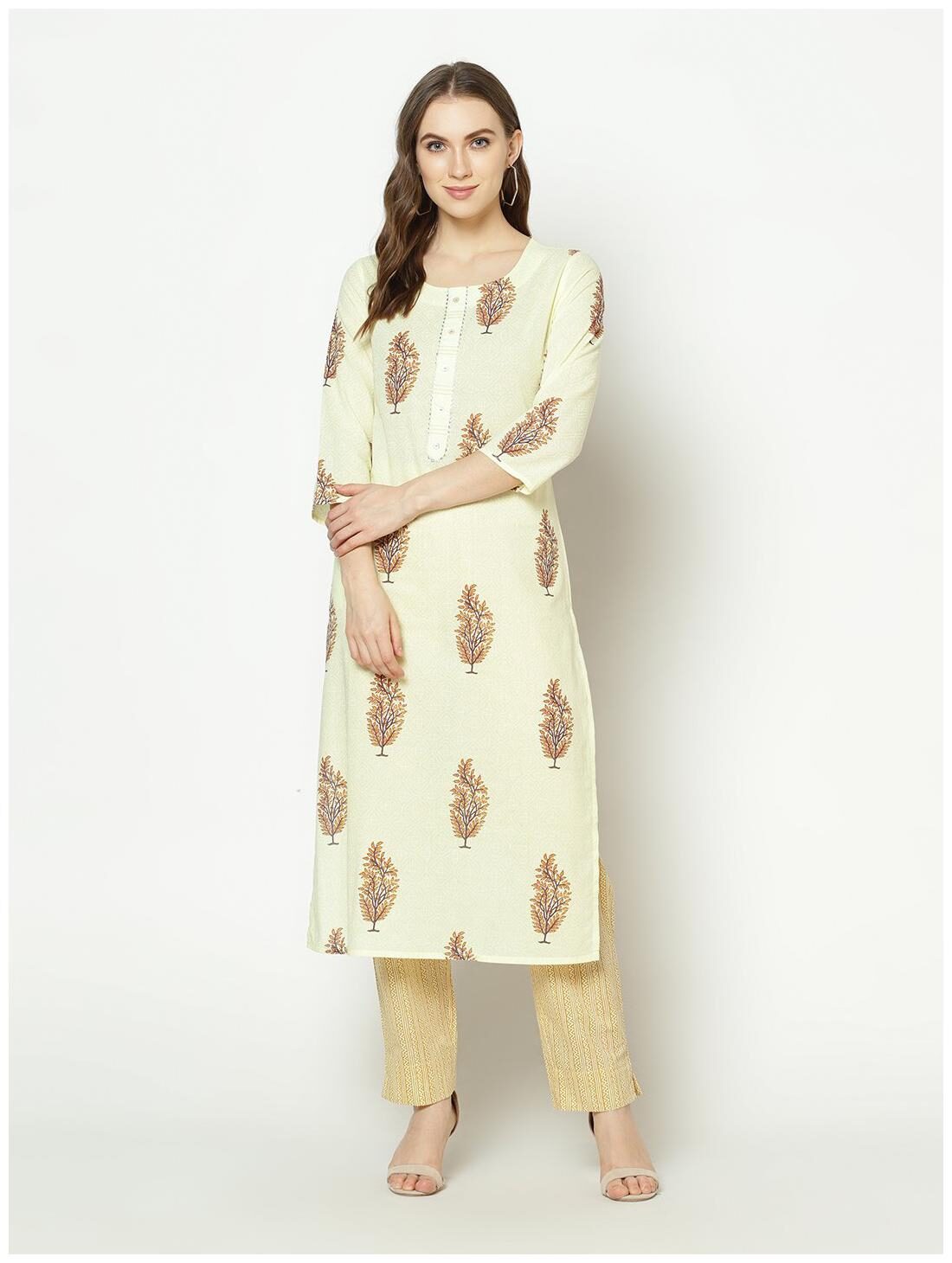 

ZNX Clothing Women Yellow Floral Regular Kurta With Pants
