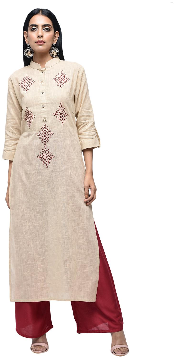 

Zoeyam s Women Beige Embroidered Straight Kurta
