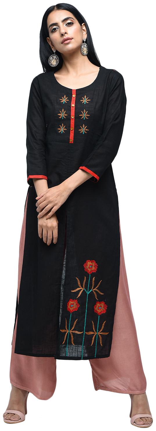 

Zoeyam s Women Black Embroidered Straight Kurti