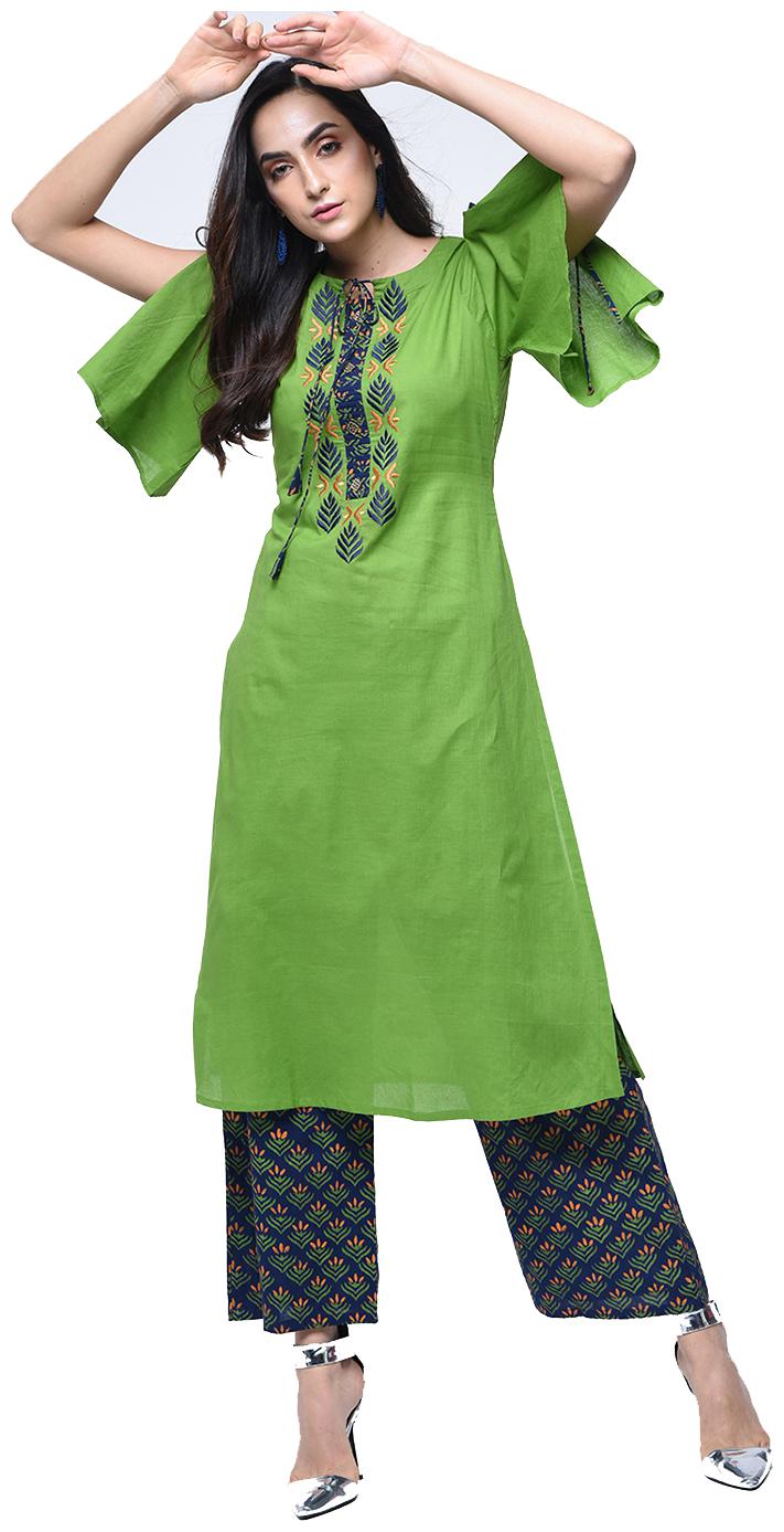 

Zoeyam s Women Green Embroidered Straight Kurti