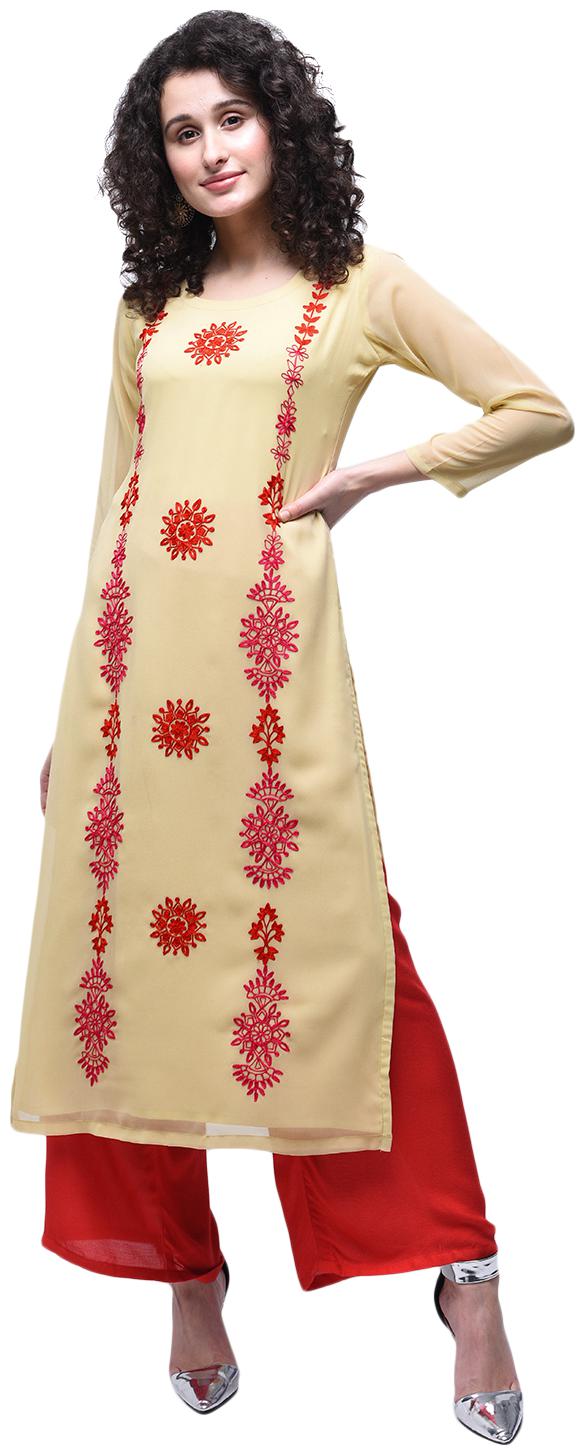 

Zoeyam s Women Beige Embroidered Straight Kurti