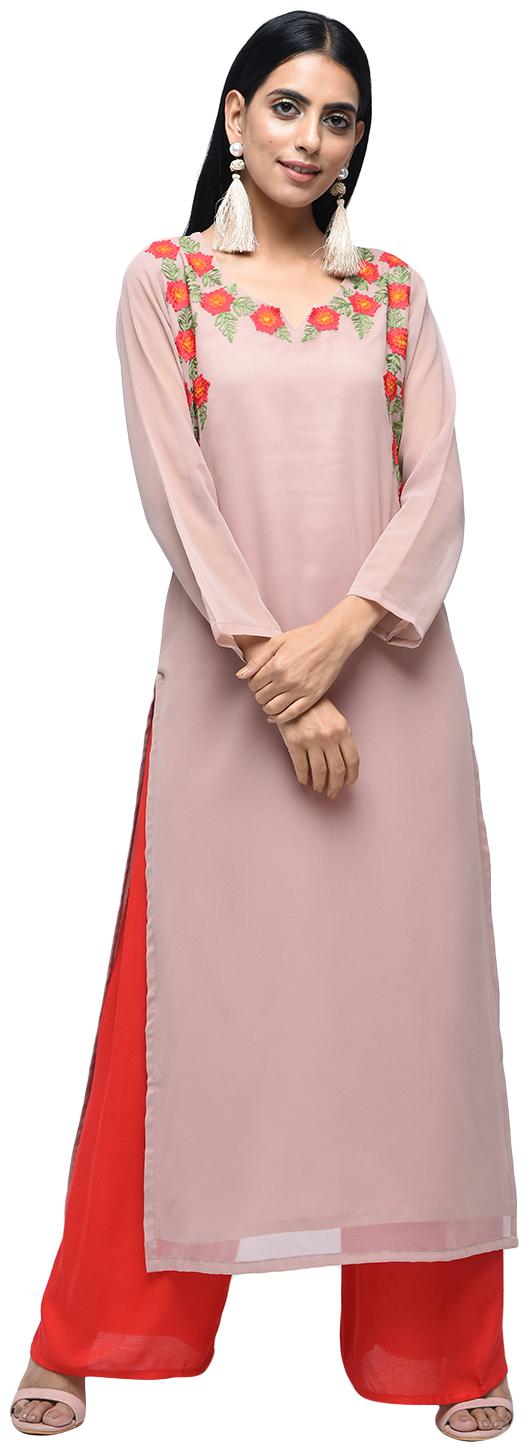 

Zoeyam s Women Beige Embroidered Straight Kurta