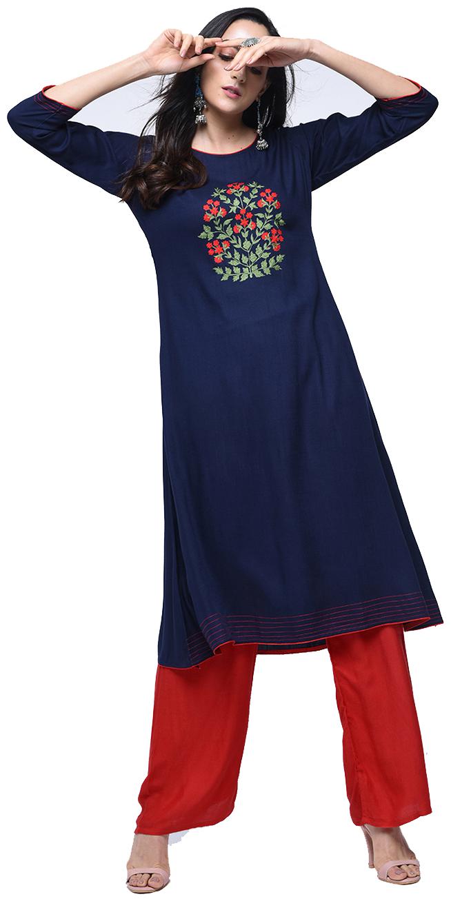 

Zoeyam s Women Blue Embroidered Anarkali Kurti