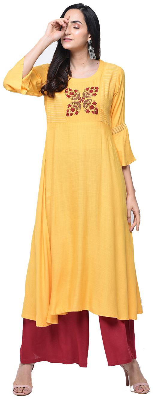 

Zoeyam s Women Yellow Embroidered Anarkali Kurti