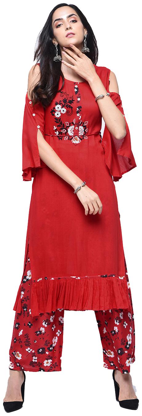 

Zoeyam s Women Red Embroidered Straight Kurti