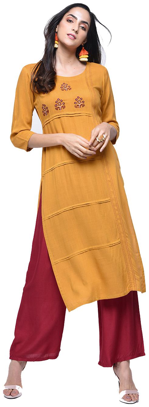 

Zoeyam s Women Yellow Embroidered Straight Kurta