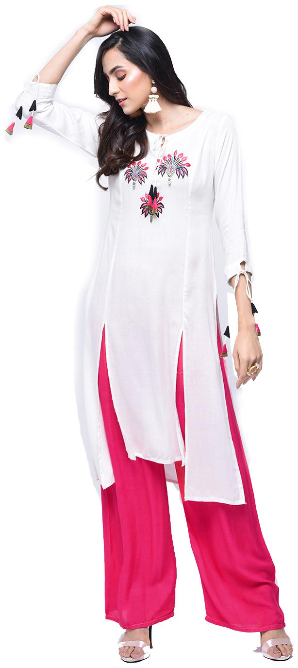 

Zoeyam s Women White Embroidered Assymetrical Kurta