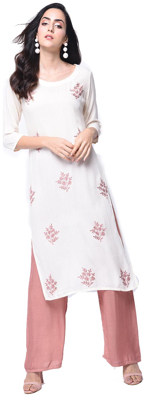 

Zoeyam s Women White Embroidered Straight Kurta