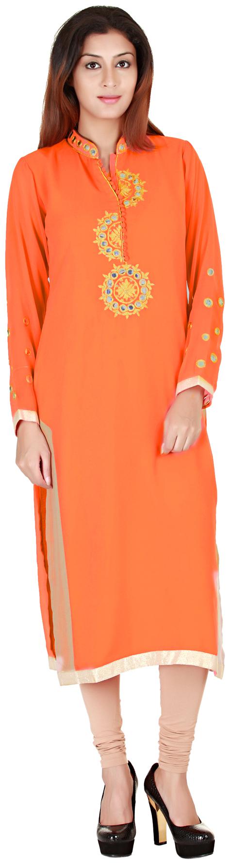 

Zoeyam s Women Orange Embroidered Straight Kurta