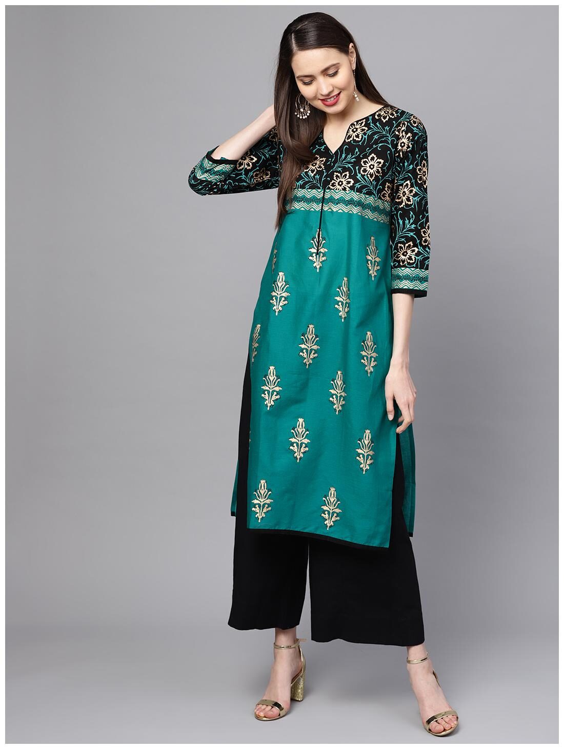 

Zoeyam s Women Green Printed Straight Kurta