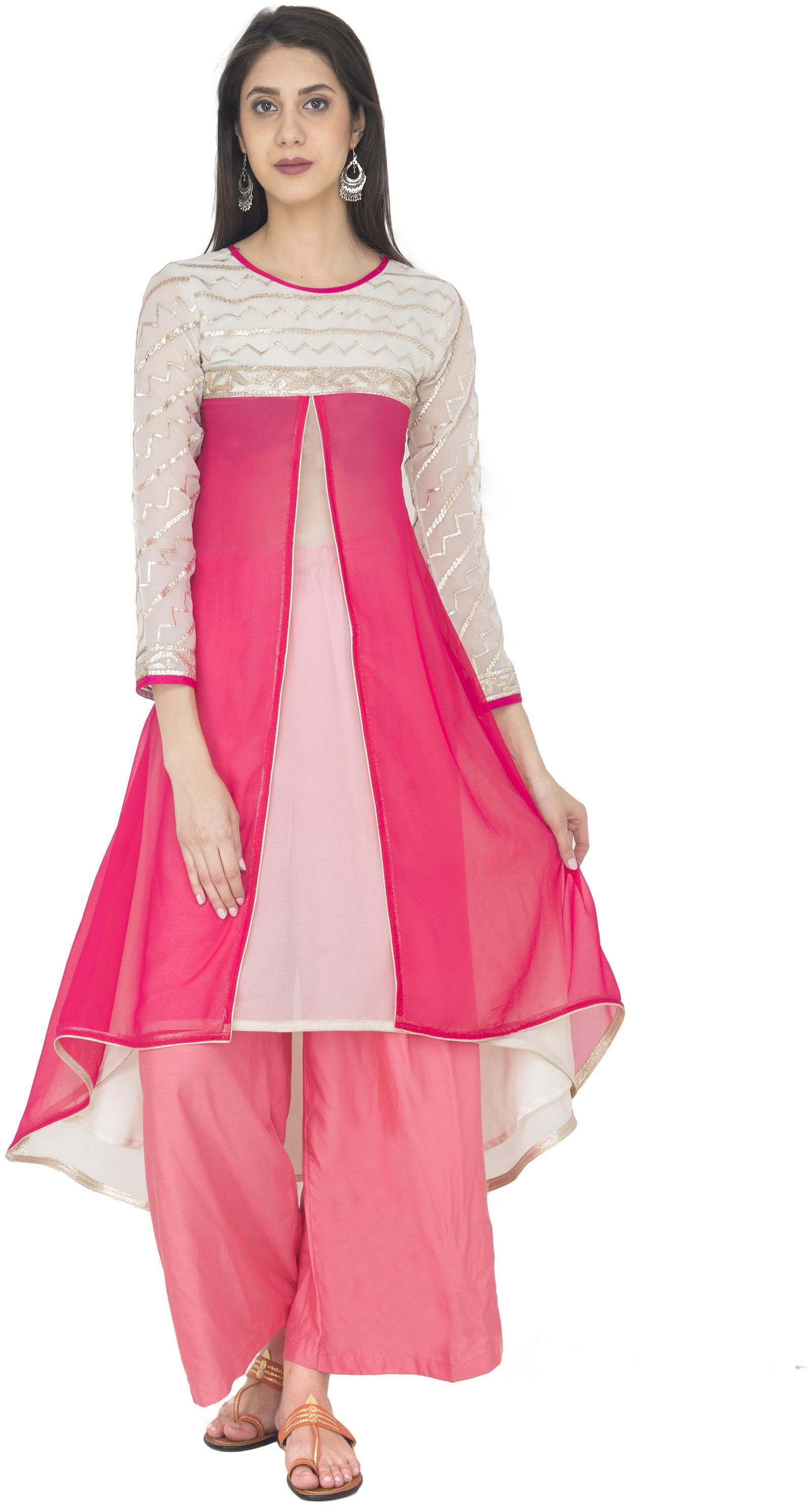 

Zoeyam s Women Georgette Embroidered A Line Kurti Pink Grey