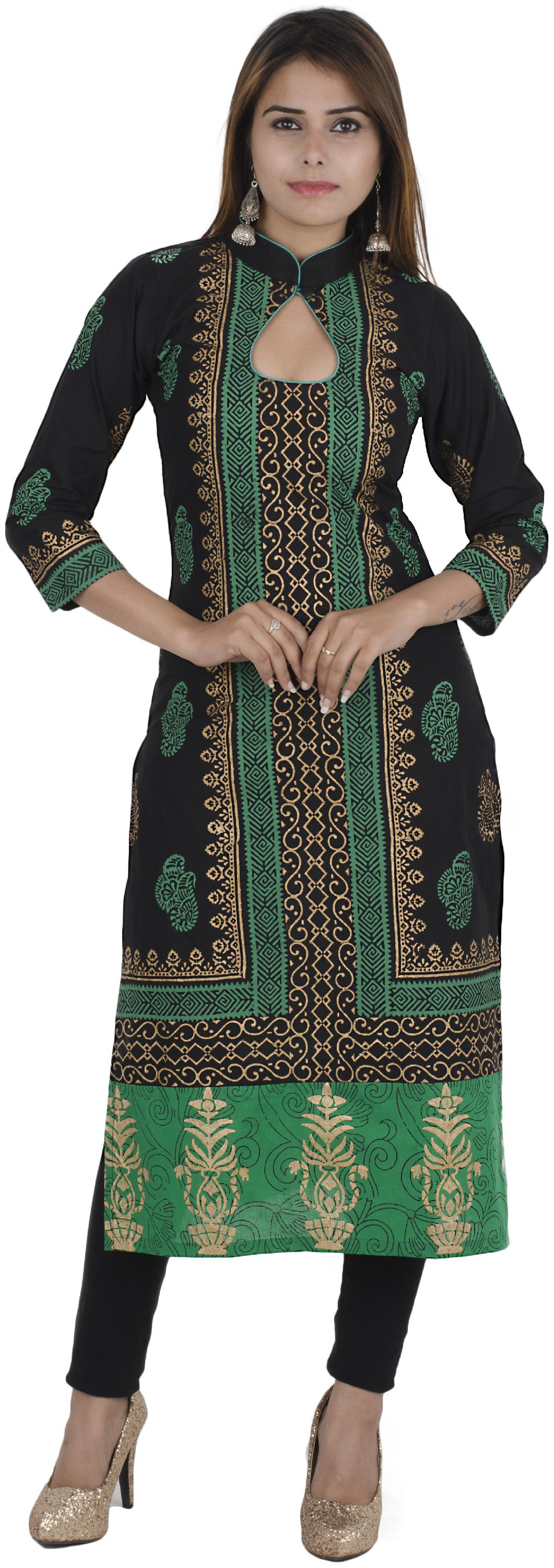 

Zoeyam s Women Black Green Printed Straight Kurta