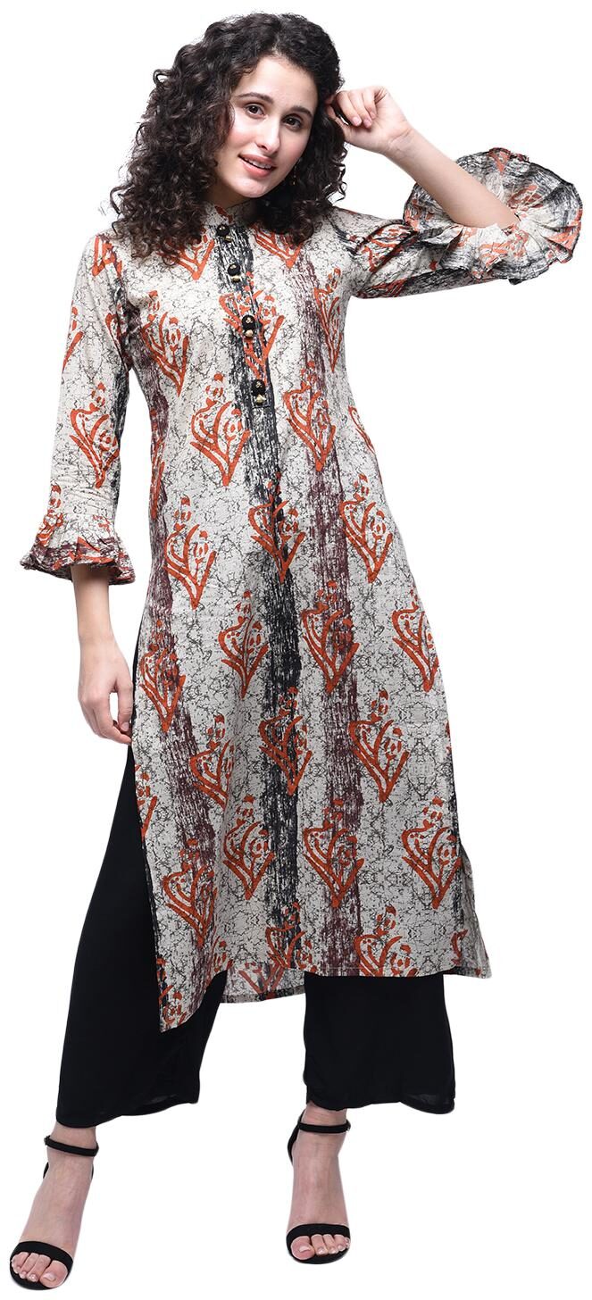 

zoeyam s Womens Multicolored Cotton Printed Long Straight Kurti With Cotton Palazzo