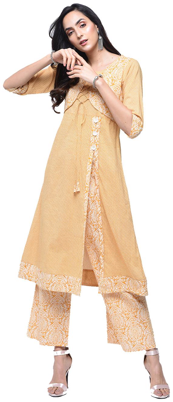 

zoeyam s Womens Multicolored Cotton Printed Long Anarkali Kurta With Cotton Palazzo