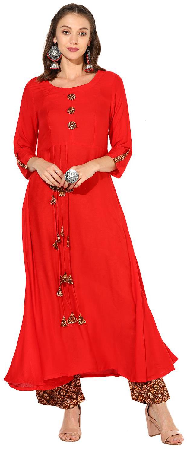 

Zoeyam s Women Red Solid Anarkali Kurta With Palazzo