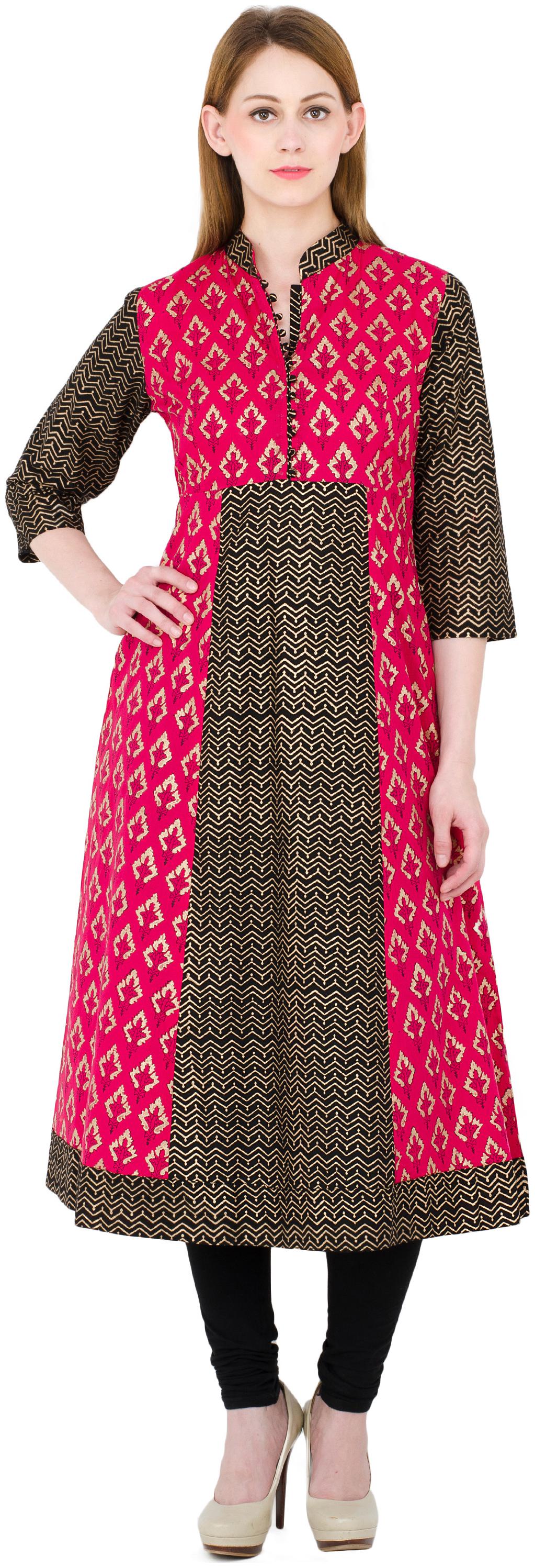 

Zoeyam s Women Pink Grey Printed Anarkali Kurti