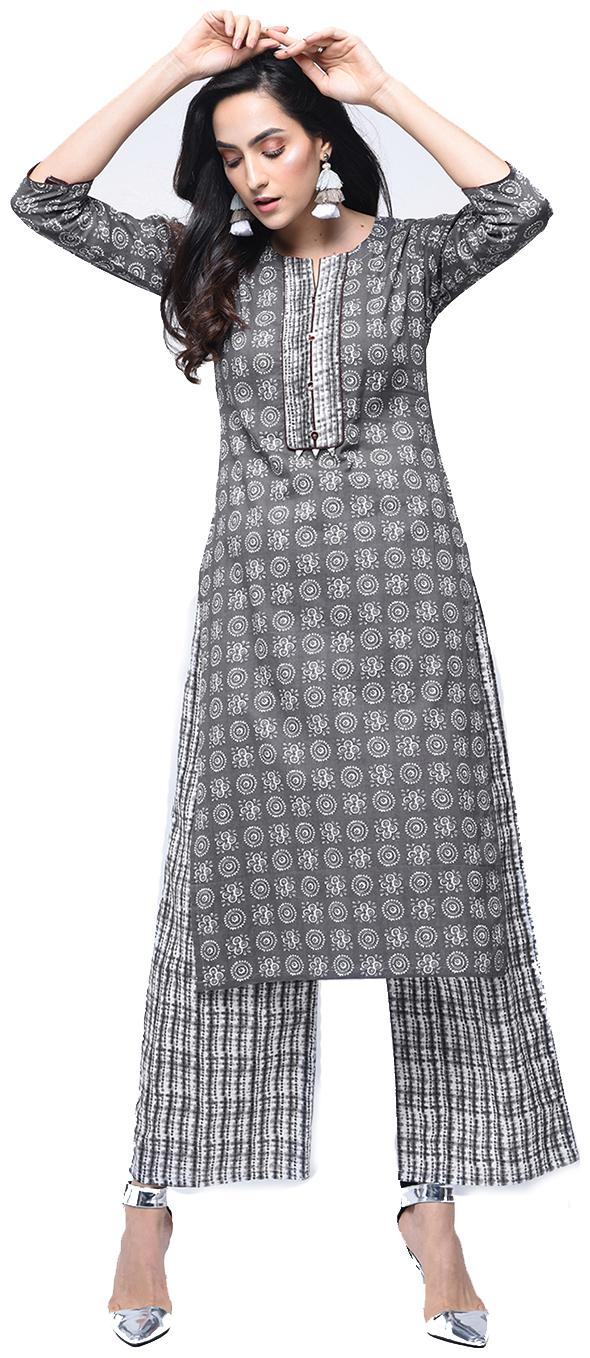 

zoeyam s Womens Multicolored Cotton Printed Long Straight Kurta With Cotton Palazzo