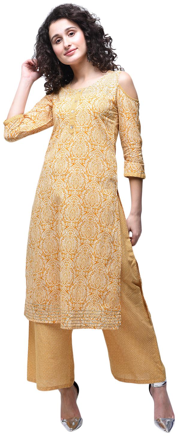 

zoeyam s Womens Multicolored Cotton Printed Long Straight Kurti With Cotton Palazzo